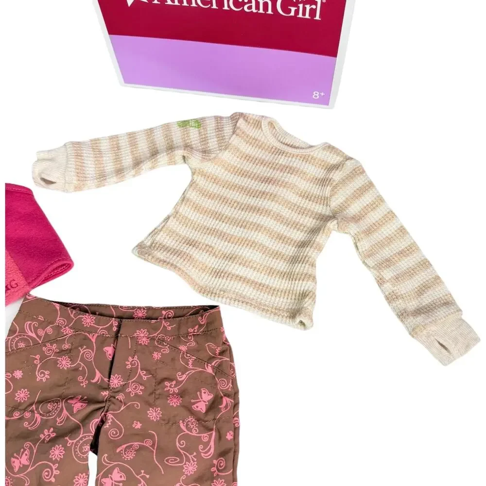 American Girl Wilderness Outfit Thermal Top Floral Hiking Pant Pink Zip Vest Box
